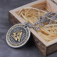 Viking Necklace \"Runic and Valknut Sun Pendant