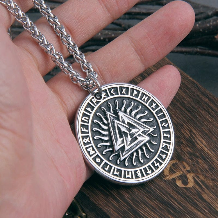 Viking Necklace \"Runic and Valknut Sun Pendant