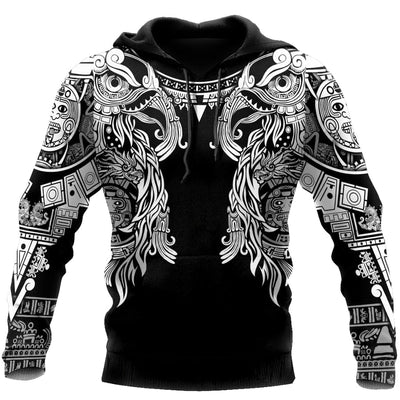 GLUDEAR Men's Viking Norse Mythology Hoodie - 3D Print Pullover With Odin's Ravens & Wolf Design
