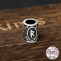 925 Sterling Silver Viking Beard Beads - Runes Collection