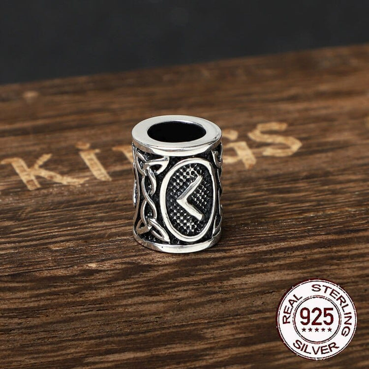 925 Sterling Silver Viking Beard Beads - Runes Collection