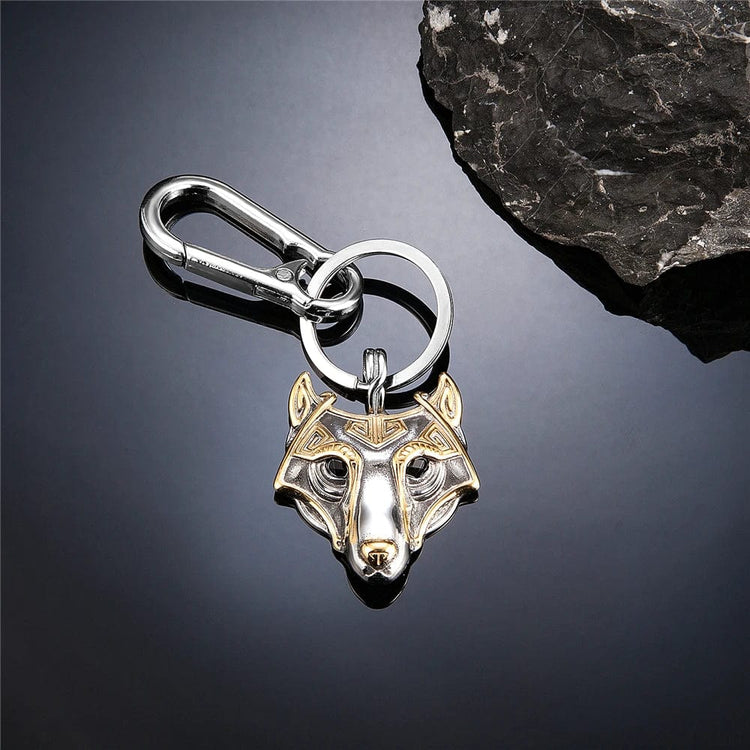 Golden Fenrir Mask Viking key ring