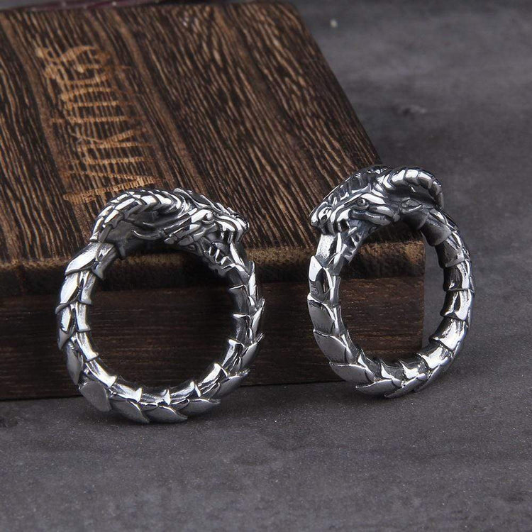 Ouroboros Snake Stainless Steel Ring, Silver