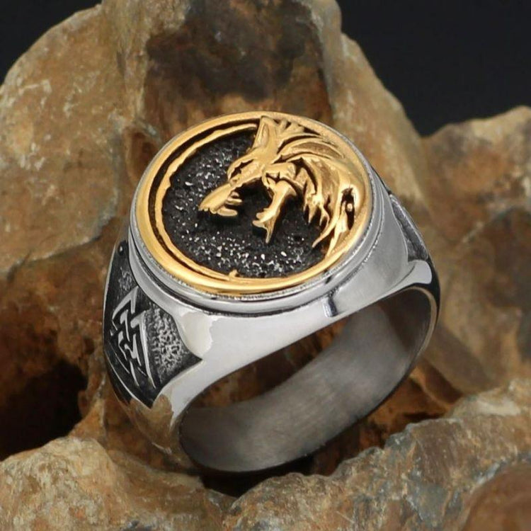 Viking wolf head ring - stainless steel