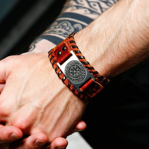 Bracelet cuir viking runes