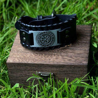 Leather Bracelet Black - Rune Viking