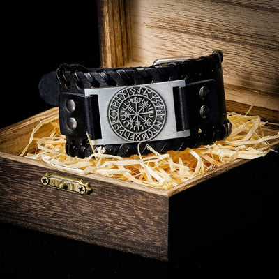 Leather Bracelet Black - Rune Viking