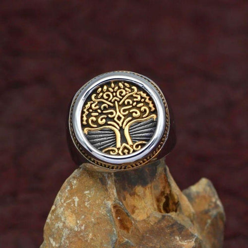 Bague Chevalière arbre de vie doré acier inoxydable 9 - Odins Hall