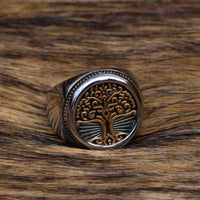 Golden Tree of Life signet ring - stainless steel