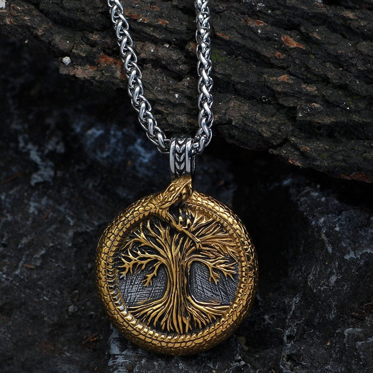 Necklace sacred tree of Yggdrasil with Jörmungand