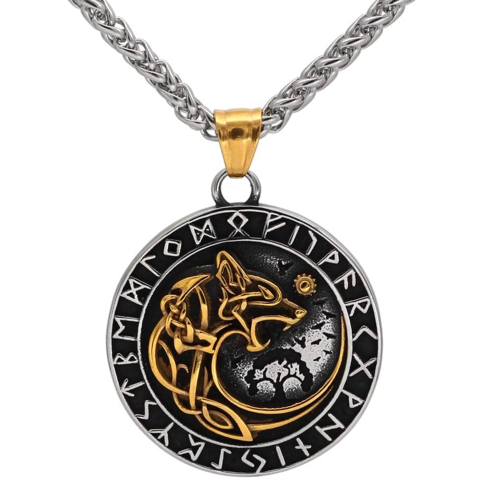 Gold wolf pendant on sale necklace