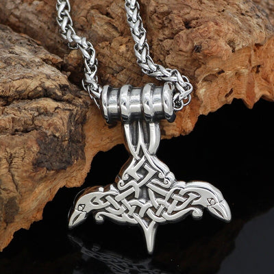 Mjolnir necklace in the shape of Odin's crows