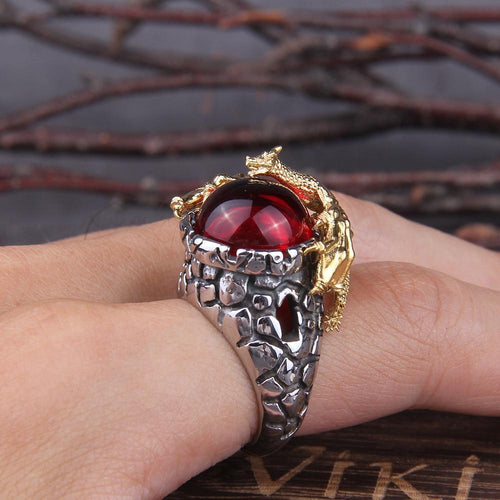 Bague Bague Dragon Gardien Viking - Acier inoxydable - Odins Hall