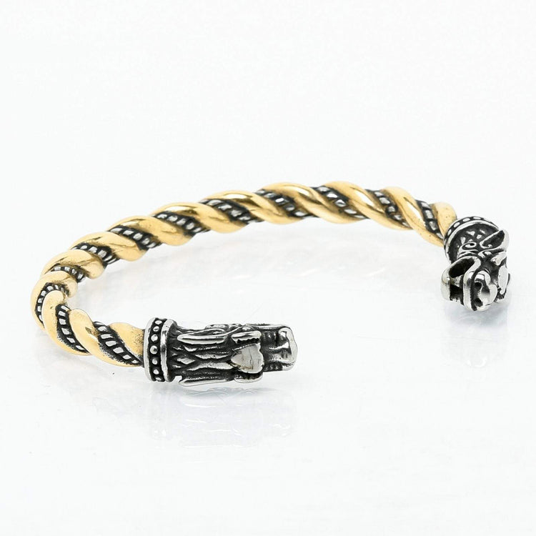 Loyalty Bracelet - 2 Fenrir heads - Mixed Gold and Silver