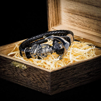 Leather Viking Skull Bracelet
