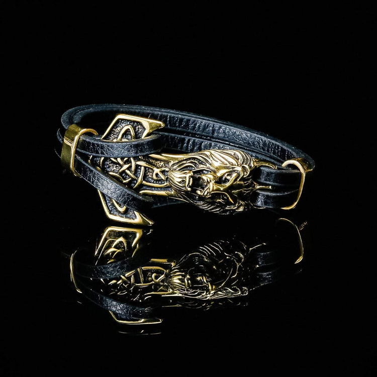 Viking Bracelet Lion Head in Leather