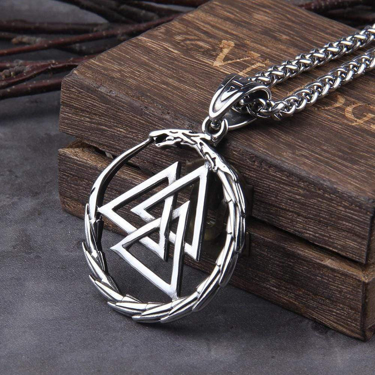 Valknut necklace with dragon guardian of souls